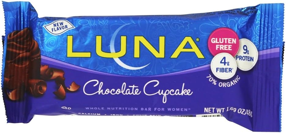 LUNA BAR - Gluten Free Snack Bars - Chocolate Cupcake -8g of protein - Non-GMO - Plant-Based Wholesome Snacking - On the Go Snacks (1.69 Ounce Snack Bars, 30 Count)