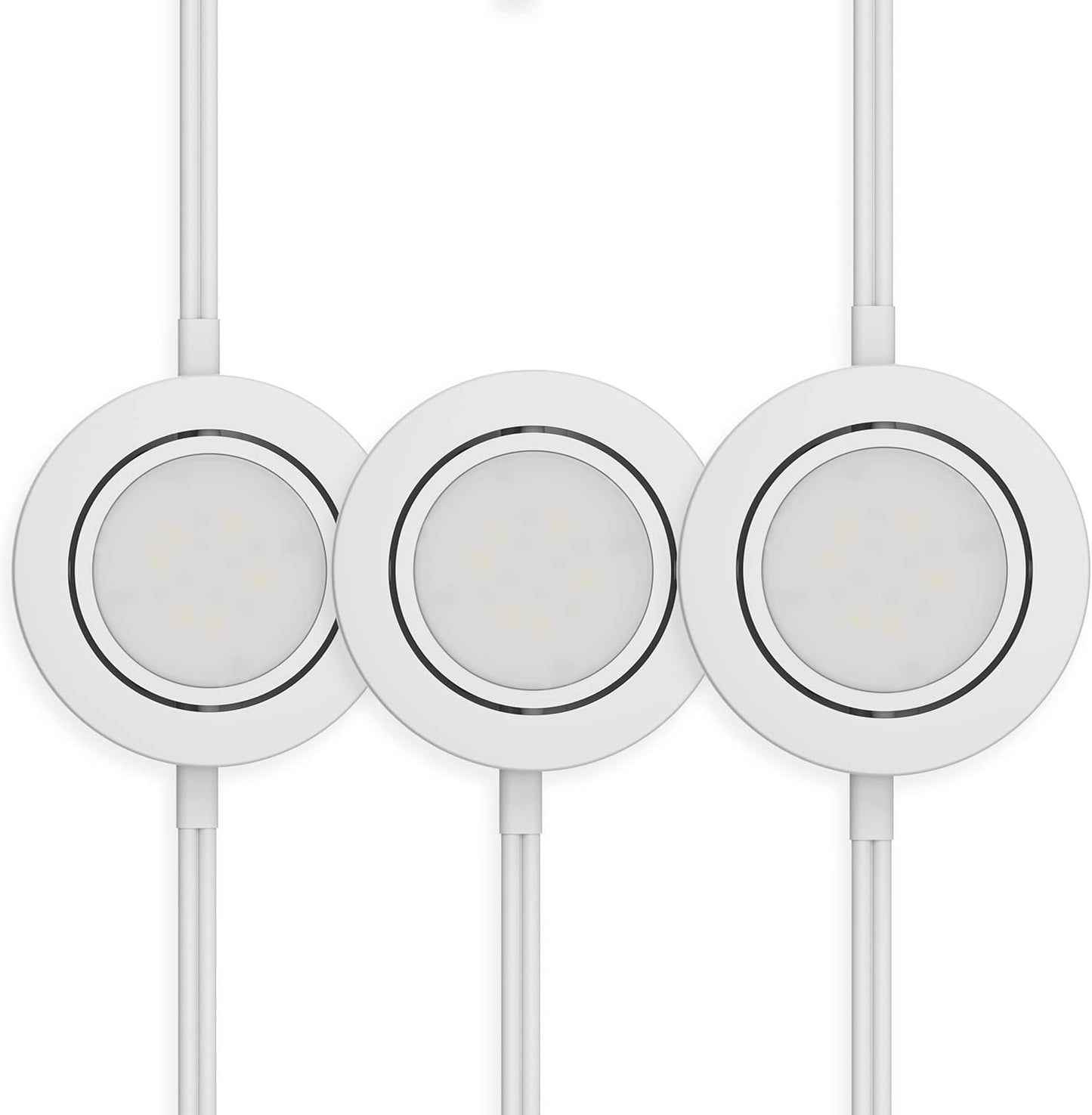 GETINLIGHT 2.75" Wide 2700K Swivel and Dimmable Wired LED Puck Lights Kit, Plug-in or Hardwired Installation, Recessed or Surface Mounted, White Finished, Set of 3, IN-0107-3