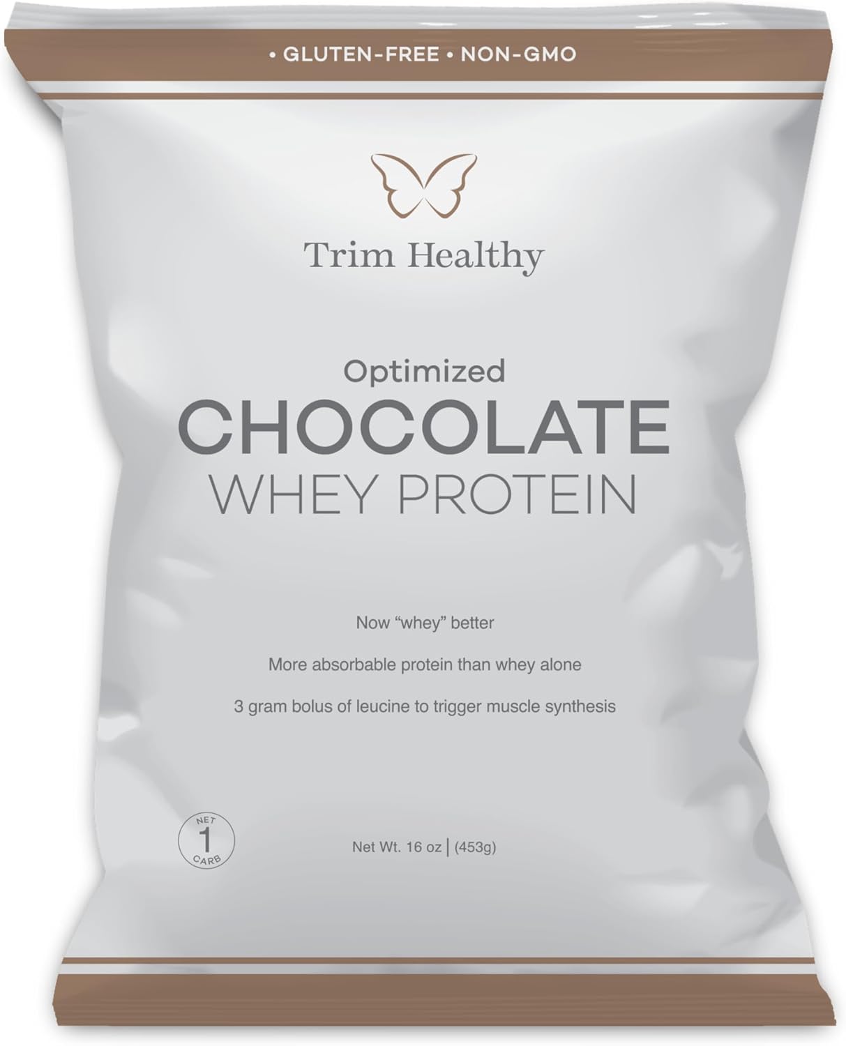 Trim Healthy Optimized Chocolate Whey Protein Powder, Gluten-Free, Non-GMO, 16 oz
