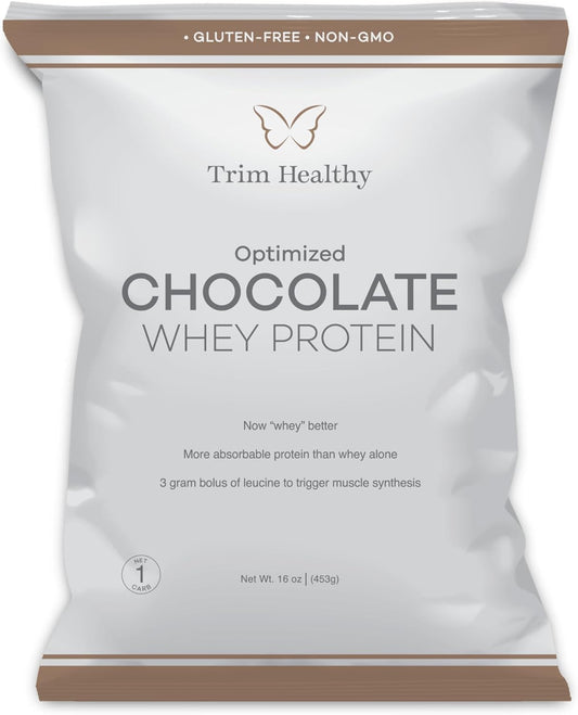 Trim Healthy Optimized Chocolate Whey Protein Powder, Gluten-Free, Non-GMO, 16 oz