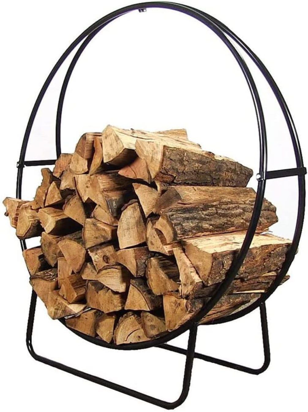 Firewood Log Rack Storage,Log Store Indoors, Firewood Holder Firewood Rack Outdoor Firewood Log Hoop Black Powder Coated Steel Wood Rack for Firewood Lumber Wood Log Stor