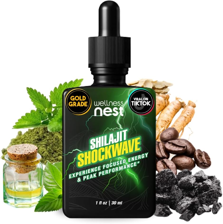 Shilajit Shockwave Drops: Energy Drops, Focus Drops - Pure Himalayan Shilajit with Natural Tulsi, Panax Ginseng, Peppermint, Japanmint Supercharge Your Day - 30 Servings