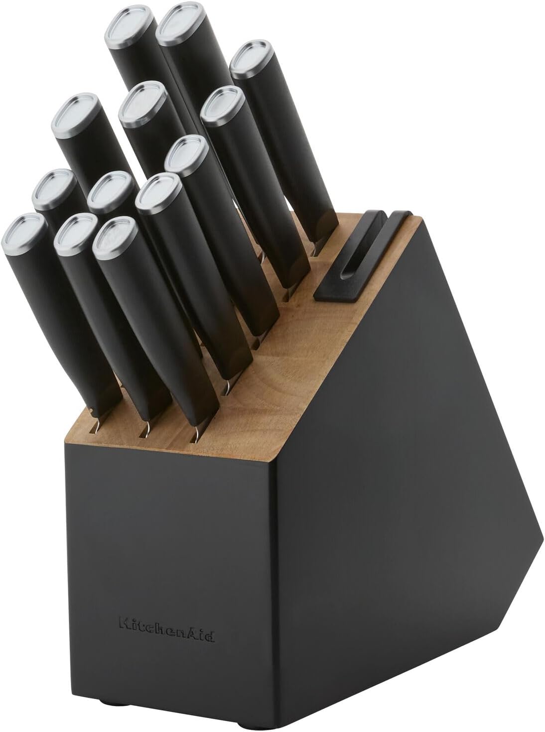 KitchenAid Classic Slim Knife Block Set with Built-In Knife Sharpener, High Carbon Stainless Steel Kitchen Knives, Sharp Kitchen Knife Set with Block, Black, 14 Piece