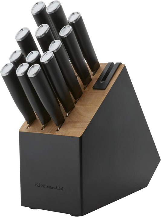 KitchenAid Classic Slim Knife Block Set with Built-In Knife Sharpener, High Carbon Stainless Steel Kitchen Knives, Sharp Kitchen Knife Set with Block, Black, 14 Piece