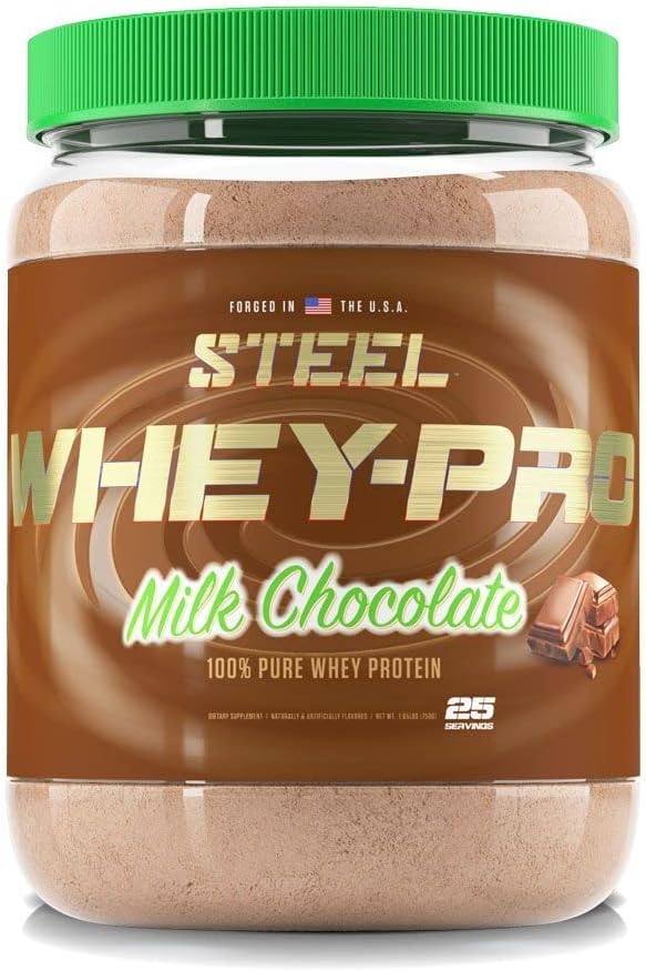 Steel Supplements Whey-Pro | 100% Pure Whey Protein Powder for Men and Women | Milk Chocolate | Muscle Gain & Lean Muscle Recovery | Gluten Free | 1.65 lbs | BCAA 5g | Non-GMO | 25 Servings