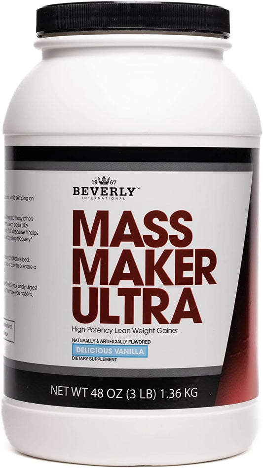 Beverly International Mass Maker Ultra Vanilla, 14 Servings, 3lb. Build Lean Mass Like a Pro. Milk Protein Isolate, Whey Protein Isolate + Egg. MCT Oil. Clean Carbs, Great Taste