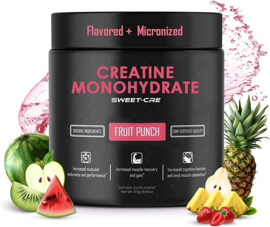 Sweet Cre Creatine Monohydrate \u2013 5g Creatine Monohydrate Powder \u2013 Advanced Creatine for Women and Men \u2013 Bulk Supplements Creatine with Organic Ingredients \u2013 Delicious Fruit Punch Flavor \u2013 10oz