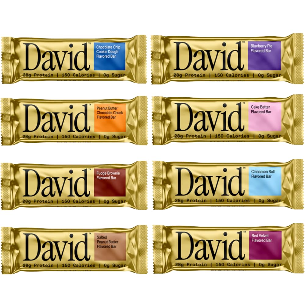 David Protein Bar Variety Pack, Protein Snacks With 28g of High Protein (8 Pack)