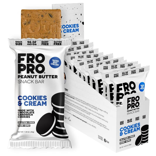 FROPRO Snack Bar - Peanut Butter Snack Bars - Gluten Free, Dairy Free, Non GMO, Plant Based Protein Snacks Bar - Crave-worthy & Great On-the-Go | Cookies and Cream, 12 Pack