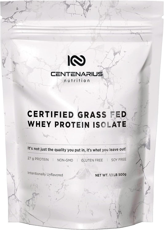 Centenarius Nutrition Grass Fed Whey Protein Unflavored Powder 500g with Natural Amino Acids for Optimized Muscle Growth, Recovery & Efficiency - Cold-Filtered, No Additives or Hormones