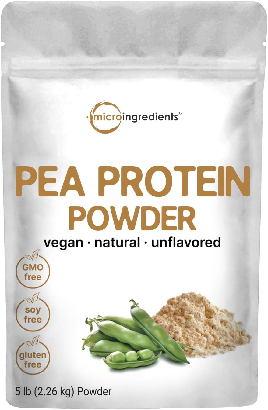 Micro Ingredients North American Grown, Pea Protein Powder, 5 Pounds | Plant Based, Unflavored | Complete Vegan Protein Source – 27g Serving | Rich in BCAAs & EAAs | Non-GMO, Keto Friendly