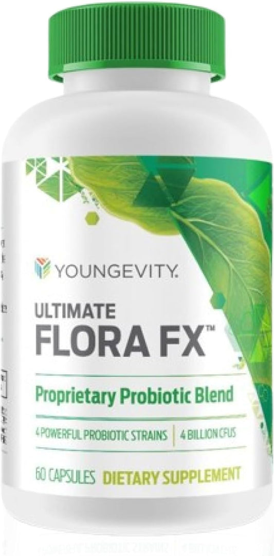 Youngevity Ultimate Flora FX™ \u2013 Prebiotic and Probiotic Supplement \u2013 Supports Digestive Health and Gut Microbiome \u2013 4 Billion CFU \u2013 Glucono Delta Lactone \u2013 60 Vegetarian Capsules
