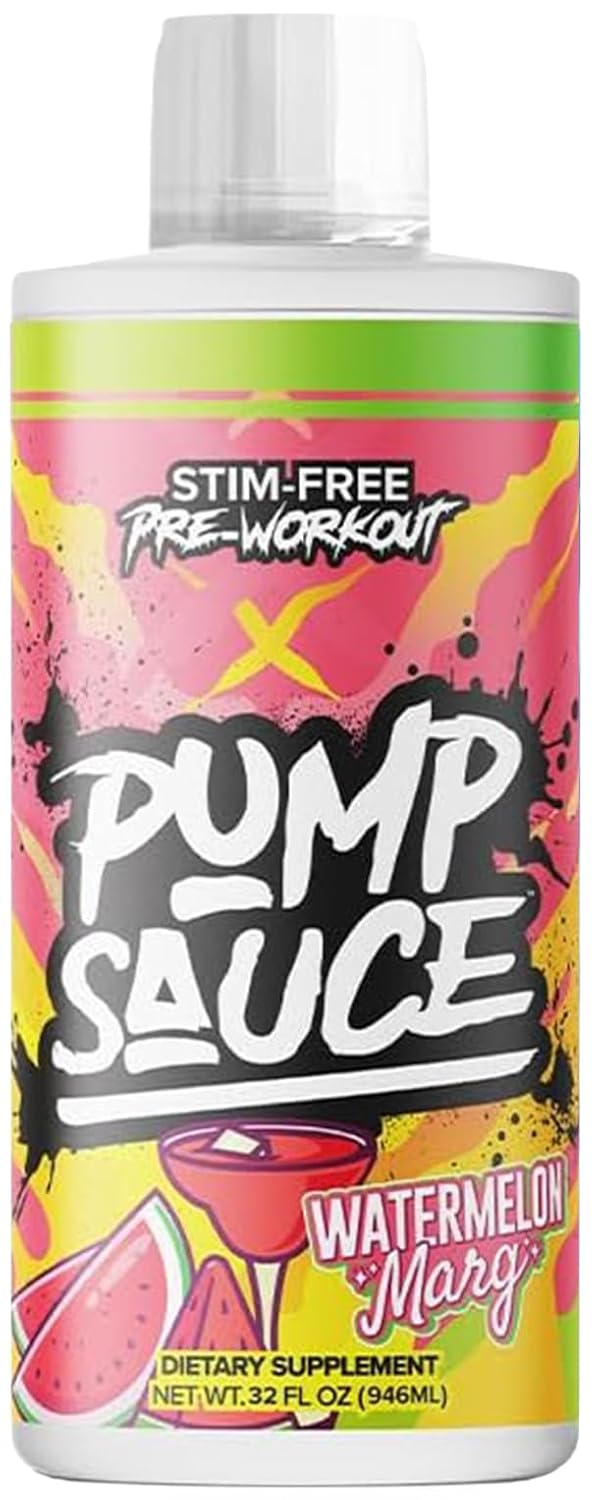 Pump Sauce Pre-Workout - 32 oz, Watermelon Marg, No Caffeine, Full Spectrum Liquid, Gluten Free, Vegan, Zero Sugar