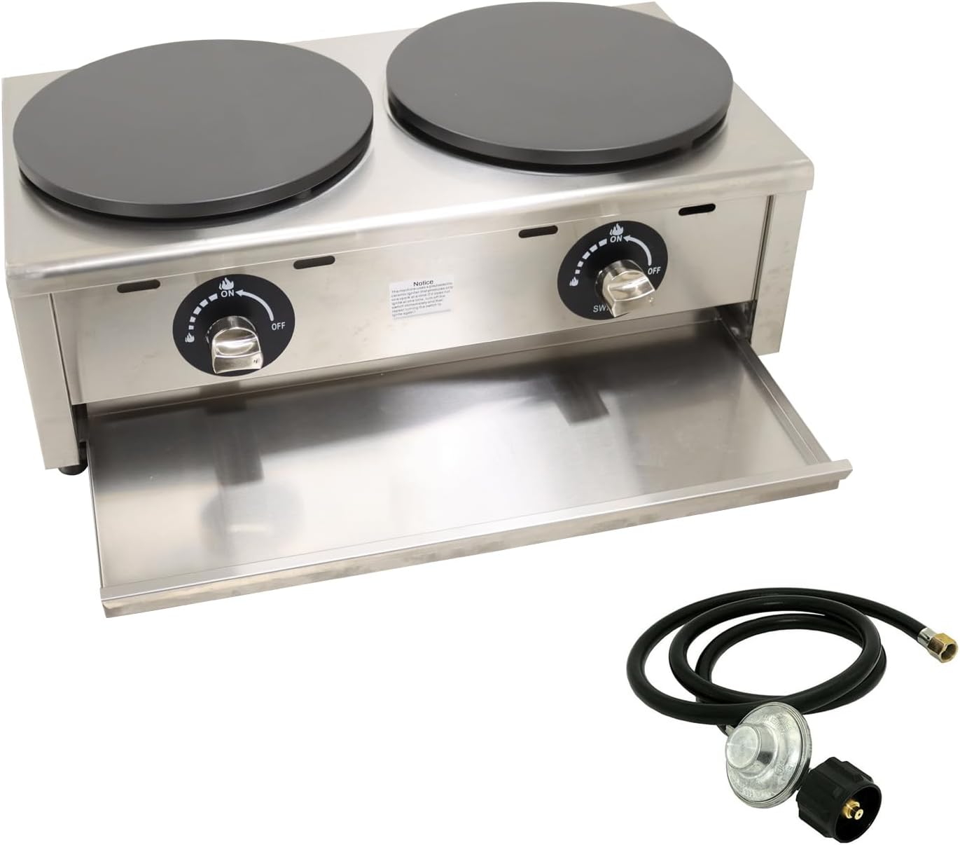 Double LP Gas Crepe Machine 2800Pa Commercial Pancake Maker Nonstick Pan Griddle Machine Table Size 15.75″×2 for Blintzes Eggs Bacon