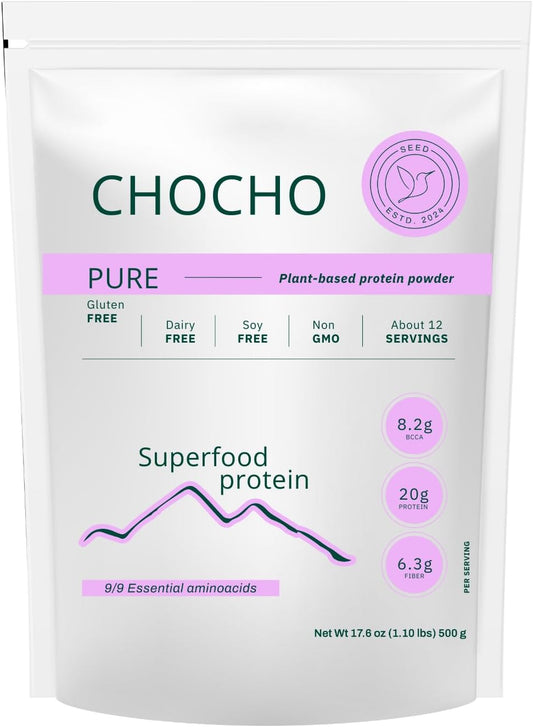 Chocho Pure Plant-Based Protein Powder, Gluten Free, Dairy Free, Soy Free, Non-GMO, 17.6 oz