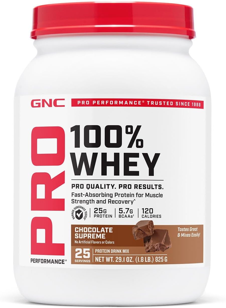 GNC Pro Performance 100% Whey Protein Powder 2.0, Fast Absorbing for Muscle Strength and Recovery, Chocolate, 25 Servings