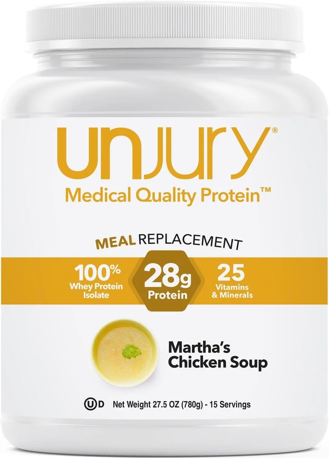 Unjury Meal Replacement Powder | Chicken Soup | 28g Protein | 25 Vitamins and Minerals | 100% Whey Isolate Protein Powder | Low Carb and Savory | 15 Servings