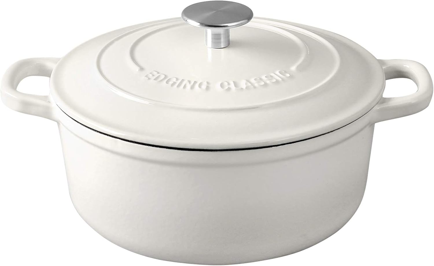 EDGING CASTING Dutch Ovens Enameled Cast Iron Covered 5.5 Quart Dutch Oven with Dual Handle for Bread Baking, White
