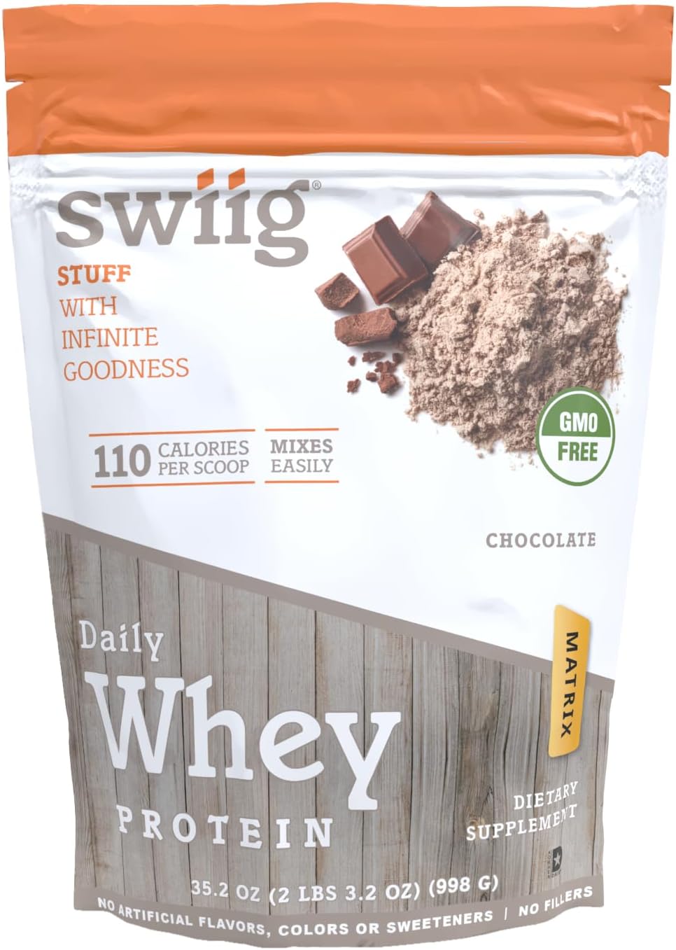swiig Premium Daily Whey Protein Matrix Chocolate 2.2 lb – 20g Protein Gluten-Free Non-GMO No Fillers No Artificial Flavors Enhanced with Amino Acids for Muscle Recovery All Natural Formula