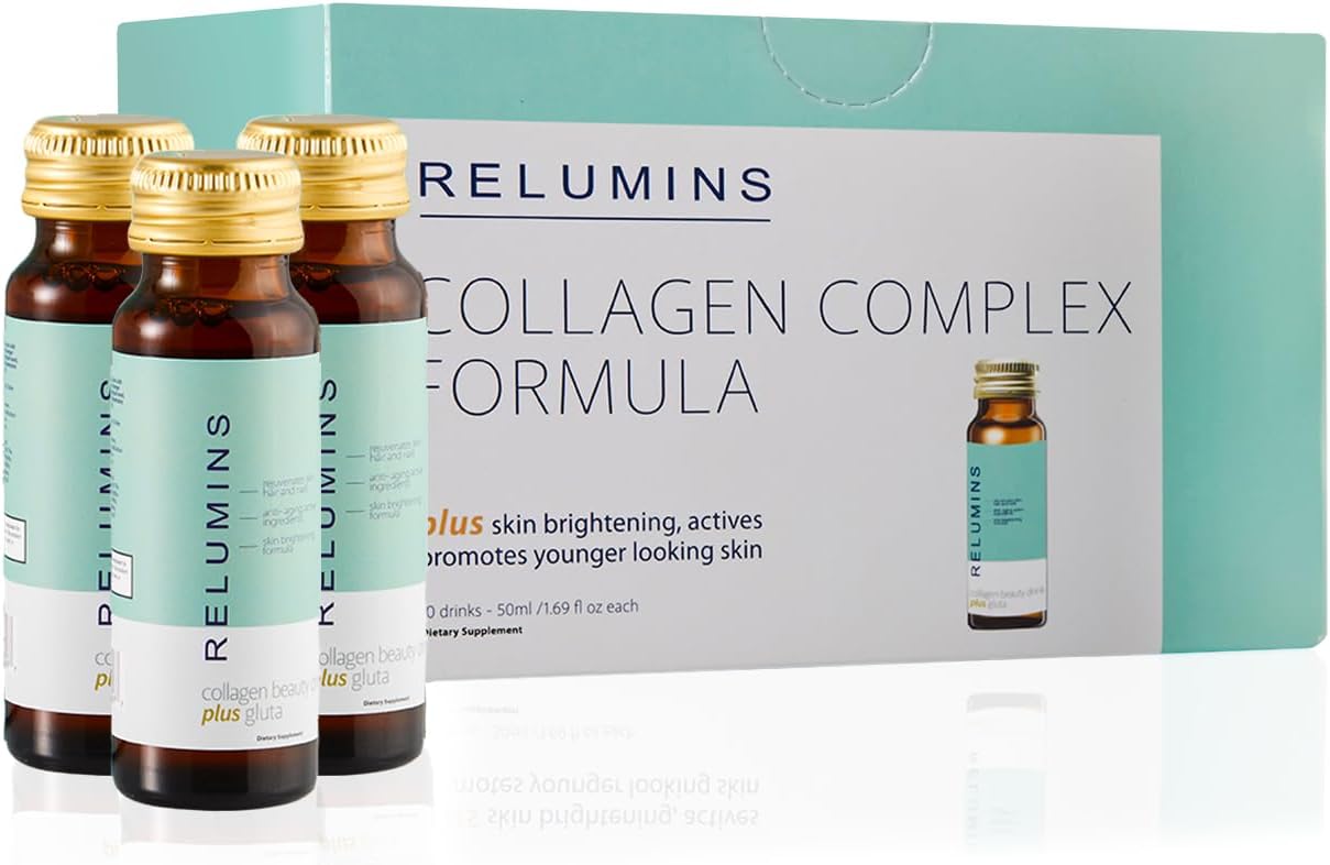 Relumins Advance Rejuvenating Collagen Beauty Drink with Glutathione, Hyaluronic, CoQ10, EGCG, Resveratrol & More - Fight Signs of Aging with All-Natural Ingredients - Apple Flavor- Ten 50mL Drinks