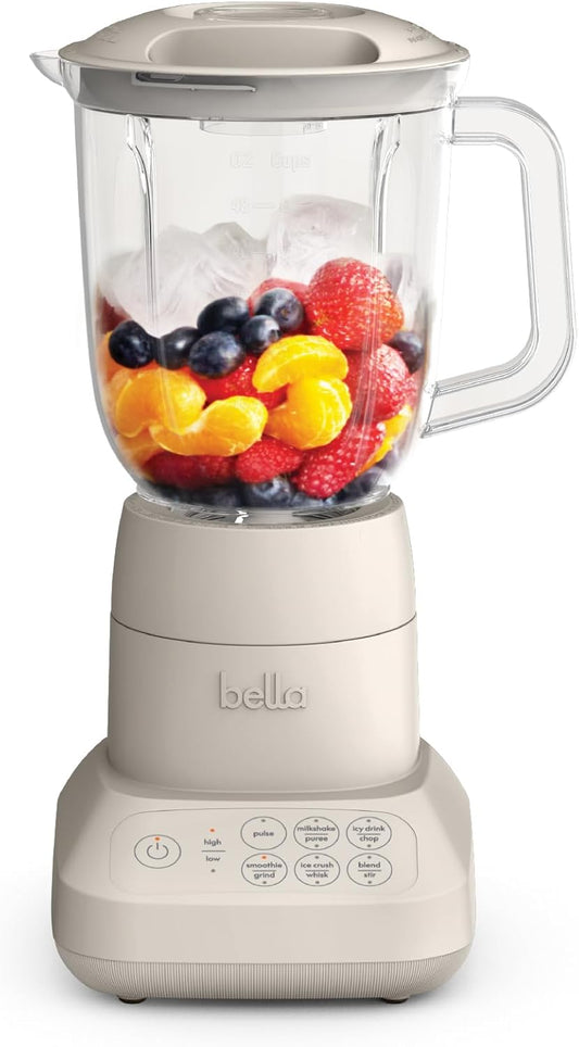 bella 10 Speed Countertop Blender, Juicer & Smoothie Maker, Fits-anywhere™ Kitchenware, Slim Flip & Store Design, Dishwasher Safe 48oz Capacity Pitcher & Lid, Stainless Steel Blade, 450 Watt, Oatmilk