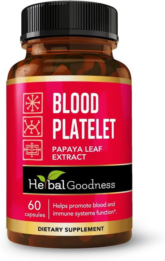 Herbal Goodness Papaya Leaf Blood Platelet Capsules - 60/600mg 20x Strength - Blood Platelet, Bone Marrow, Immune Support - Blood Cleanse Formula - Herbal Remedy - Made in USA