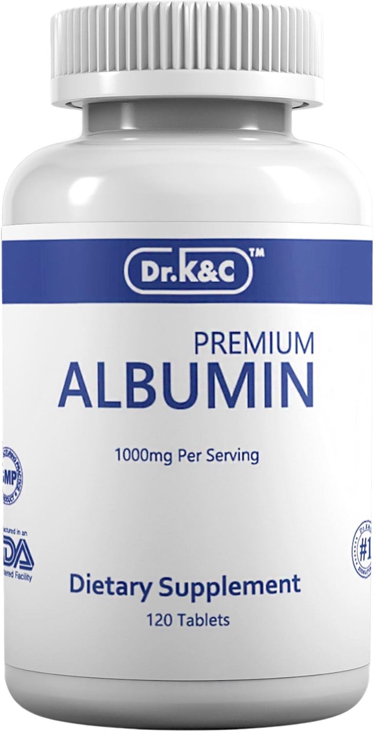 Dr.K&C Premium Albumin Protein Supplement \u2013 Extra Strength 1000 mg 120 Tablets Healthy Kidney Liver Promote General Wellness Energy Support Life Balance 1pk