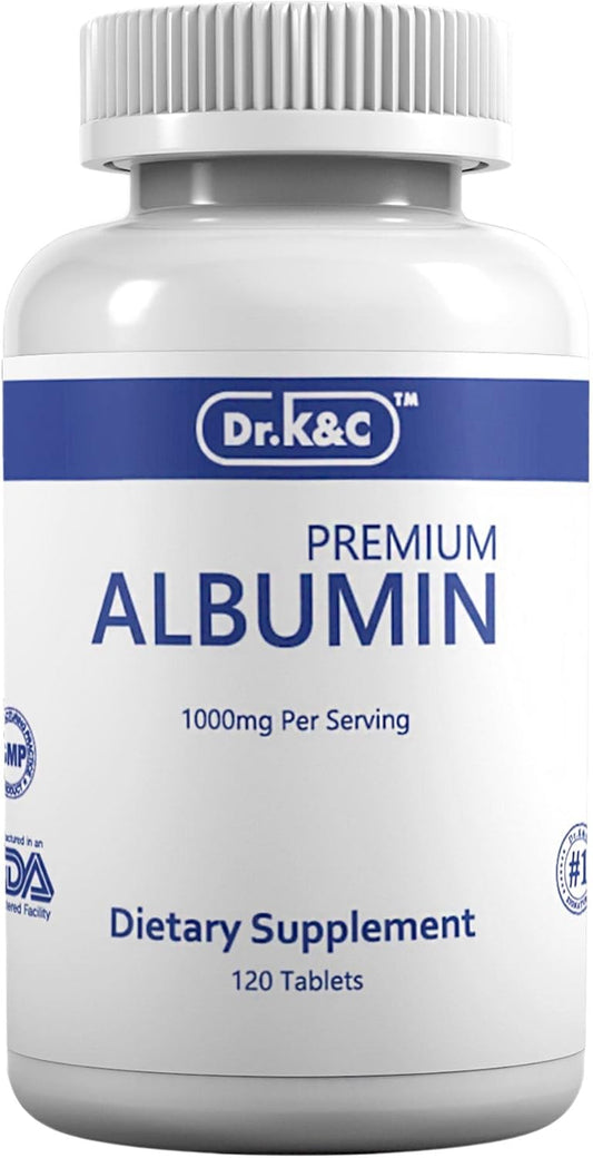 Dr.K&C Premium Albumin Protein Supplement \u2013 Extra Strength 1000 mg 120 Tablets Healthy Kidney Liver Promote General Wellness Energy Support Life Balance 1pk
