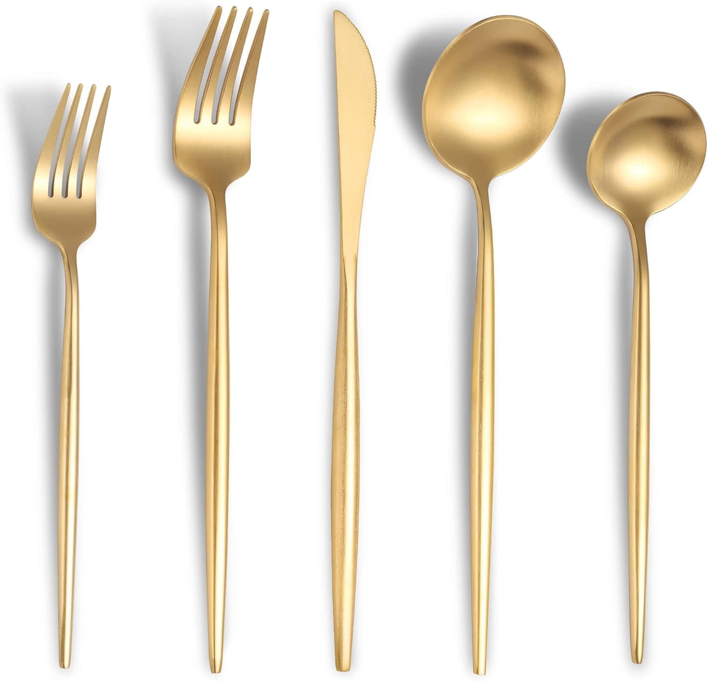 Lemeya Matte Gold Silverware Set for 4,Modern Stainless Steel Brushed Cutlery Set,20-Pieces Heavy Duty Flatware Set,Knives Spoons and Forks Set Utensils Set, Satin Finish, Dishwasher Safe