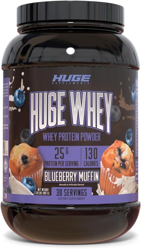 Huge Whey, Protein Powder for Muscle Gain, 25g Protein, 12g EAAs, Supports Muscle Growth, Performance & Recovery (Blueberry Muffin, 30 Servings)