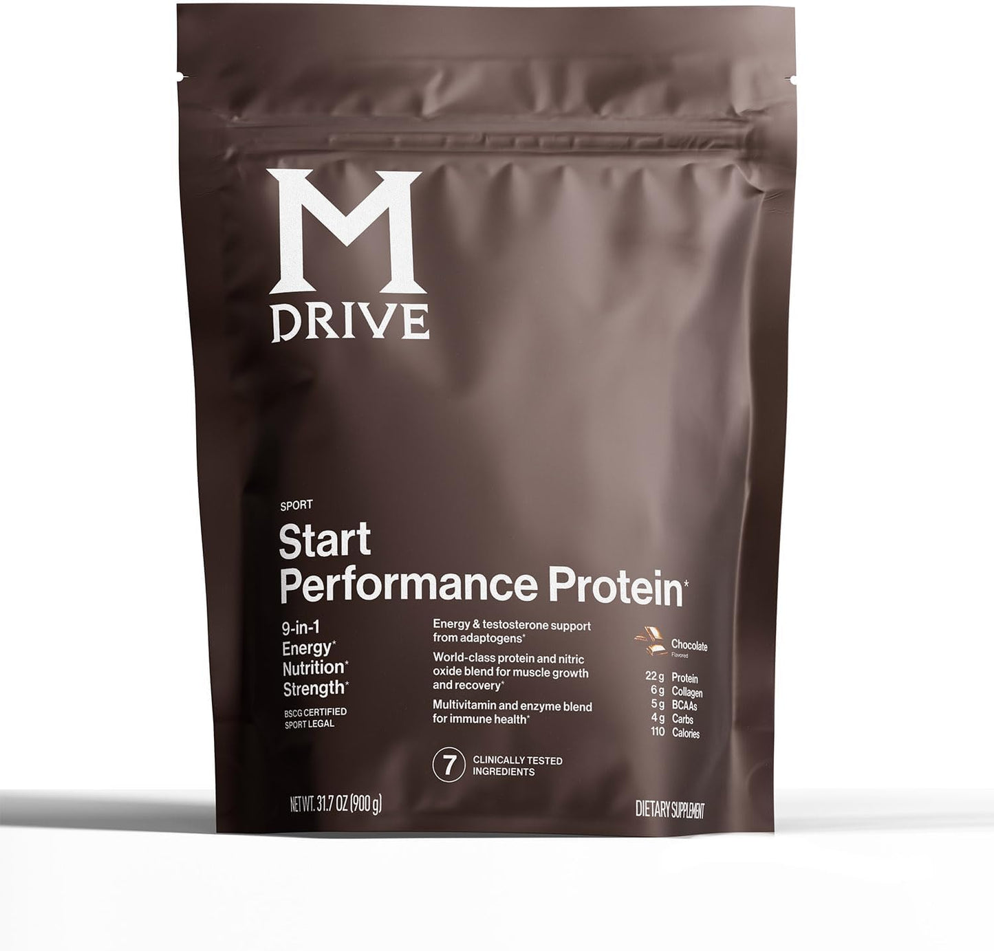 Mdrive Start, 9-in-1 Complete Nutrition and Protein Shake Powder, Supports Energy, Strength, Digestion, Immune Health, Nitric Oxide, Recovery and Reduces Stress - Chocolate Mousse 31.7oz, 30 Servings