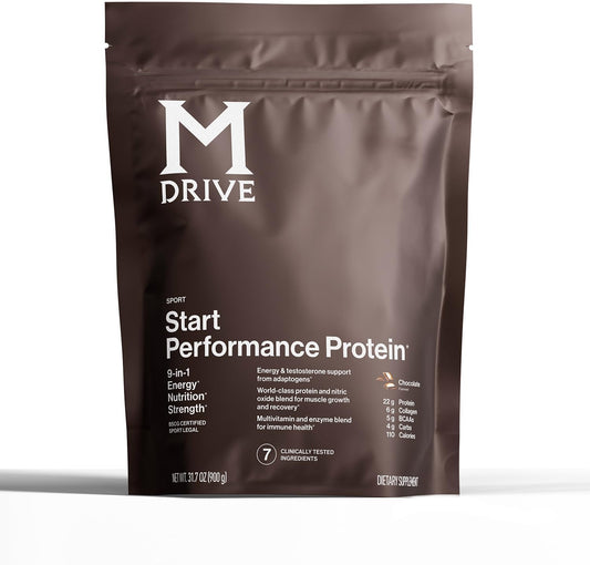 Mdrive Start, 9-in-1 Complete Nutrition and Protein Shake Powder, Supports Energy, Strength, Digestion, Immune Health, Nitric Oxide, Recovery and Reduces Stress - Chocolate Mousse 31.7oz, 30 Servings