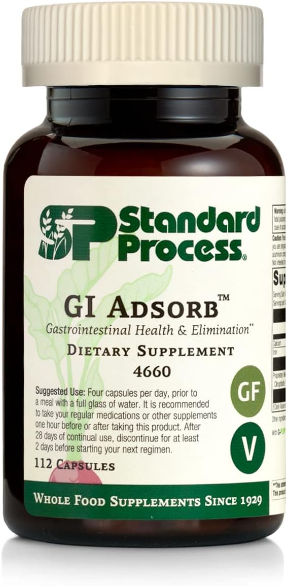 Standard Process Inc. GI Adsorb for Gastrointestinal Health and Elimination - Calcium, Iron, Clinoptilolite, Chlorella, Collinsonia Root Supplement- 112 Capsules
