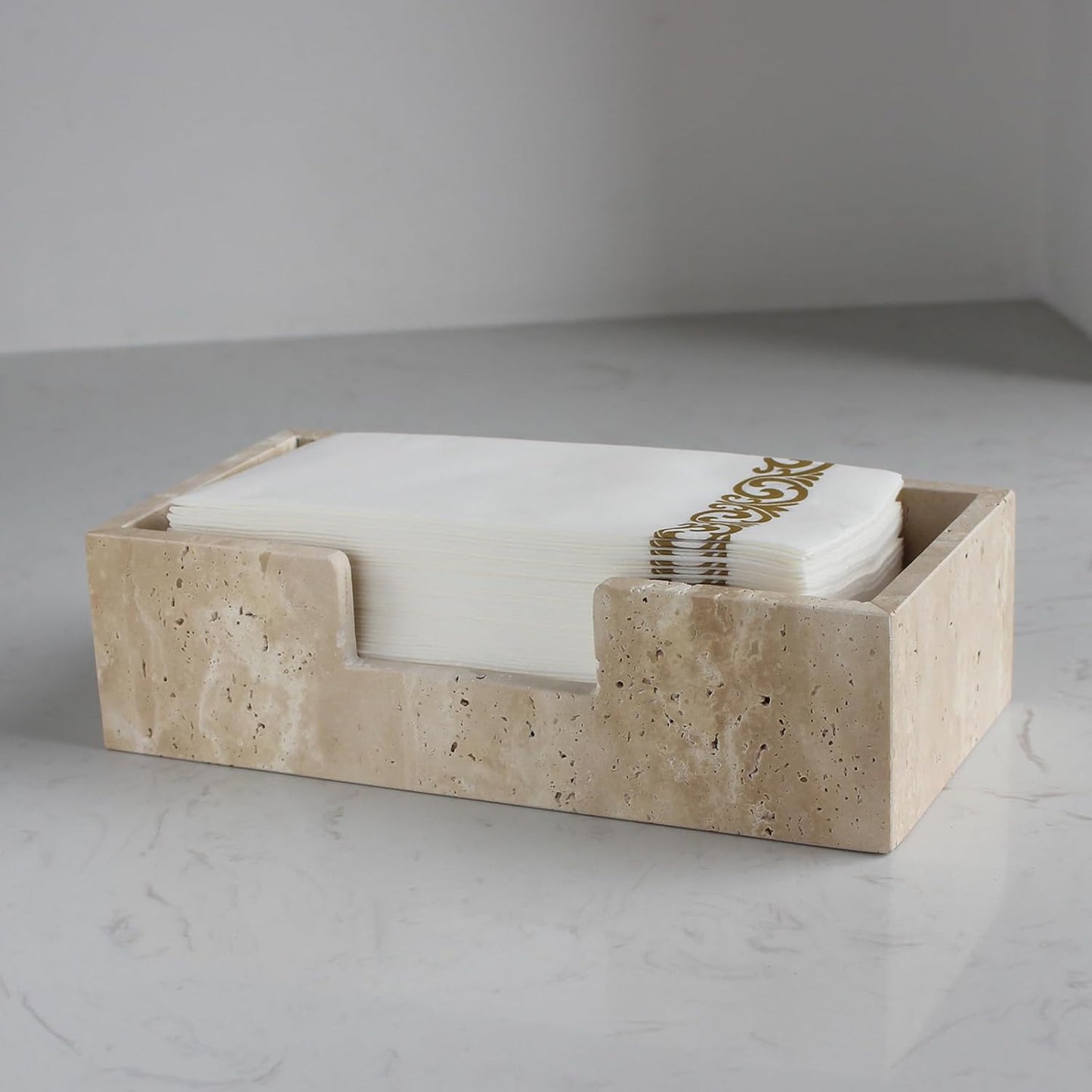 Natural Travertine Napkin Holder 9.8"x4.9"x2.8", Guest Towel Holder, Paper Hand Basket for Bathroom\/Kitchen\/Restaurant