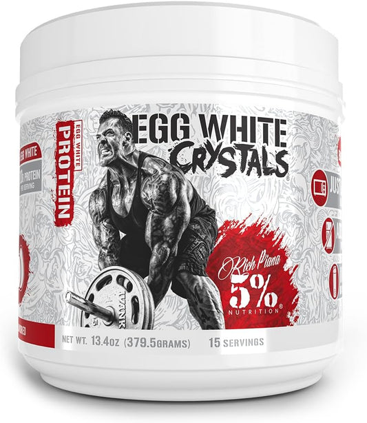 Rich Piana 5% Nutrition Egg White Crystals | 100% Pure Egg White Protein Powder | 20 Grams of Protein | Mixes & Stores Easily | 0.84 lbs, 15 Servings (Unflavored)