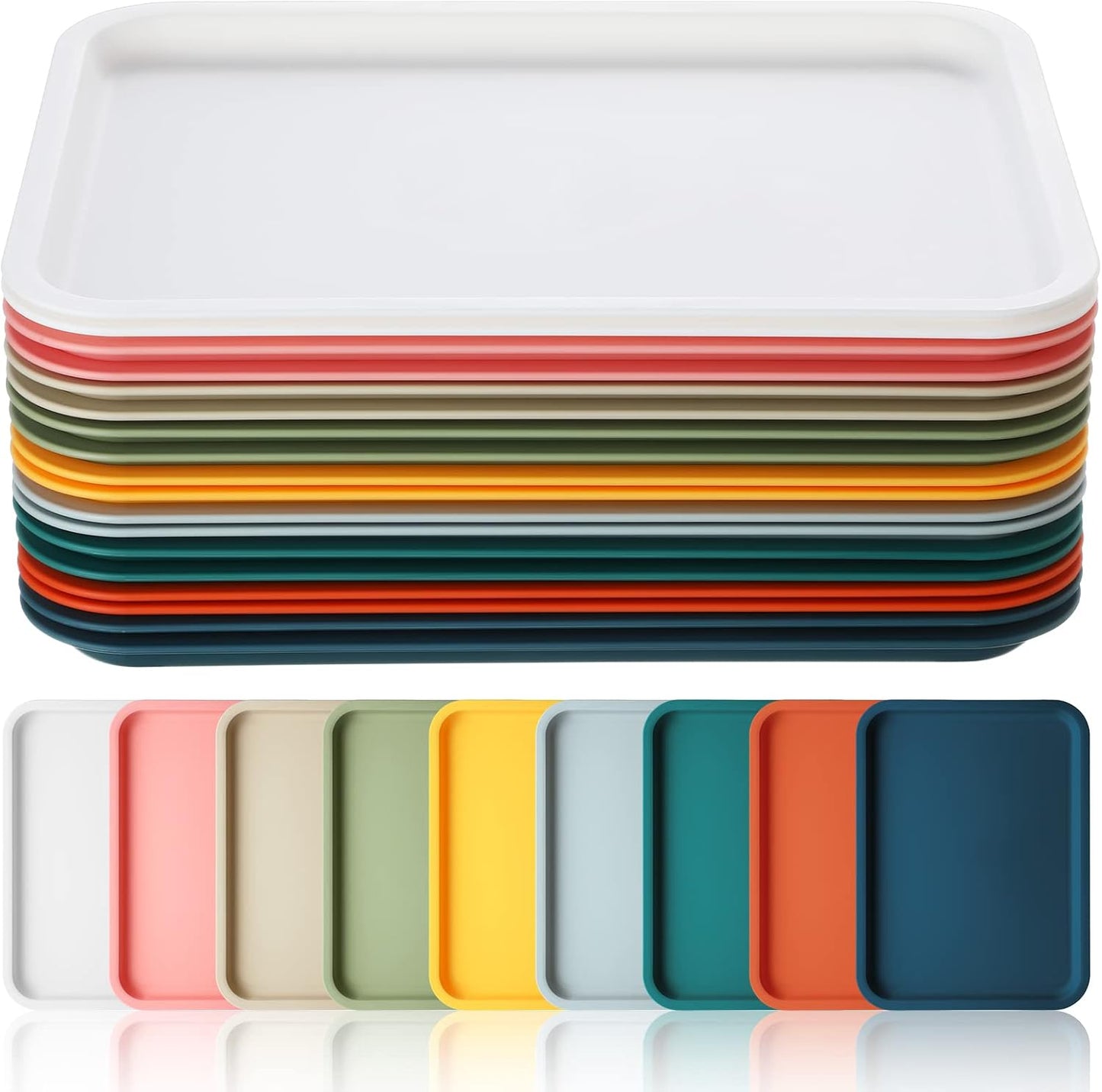 18 Pcs Plastic Fast Food Trays Bulk Colorful Restaurant Serving Cafeteria Grill School Lunch Trays Rectangular Serving Platter for Kitchen Hotel Restaurant, 9 Colors (9 x 12 Inch)