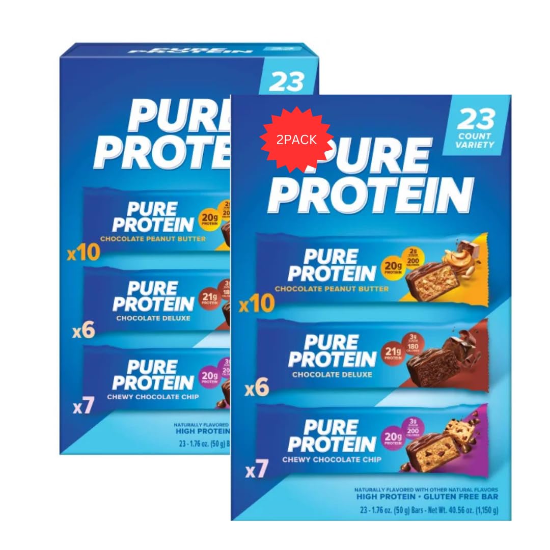 Pure-Protein Bars, Nutrient Rich Snacks with High Protein for Energy Support, Minimal Sugar, Gluten-Free, Variety Pack (23 Pack) (2pack)