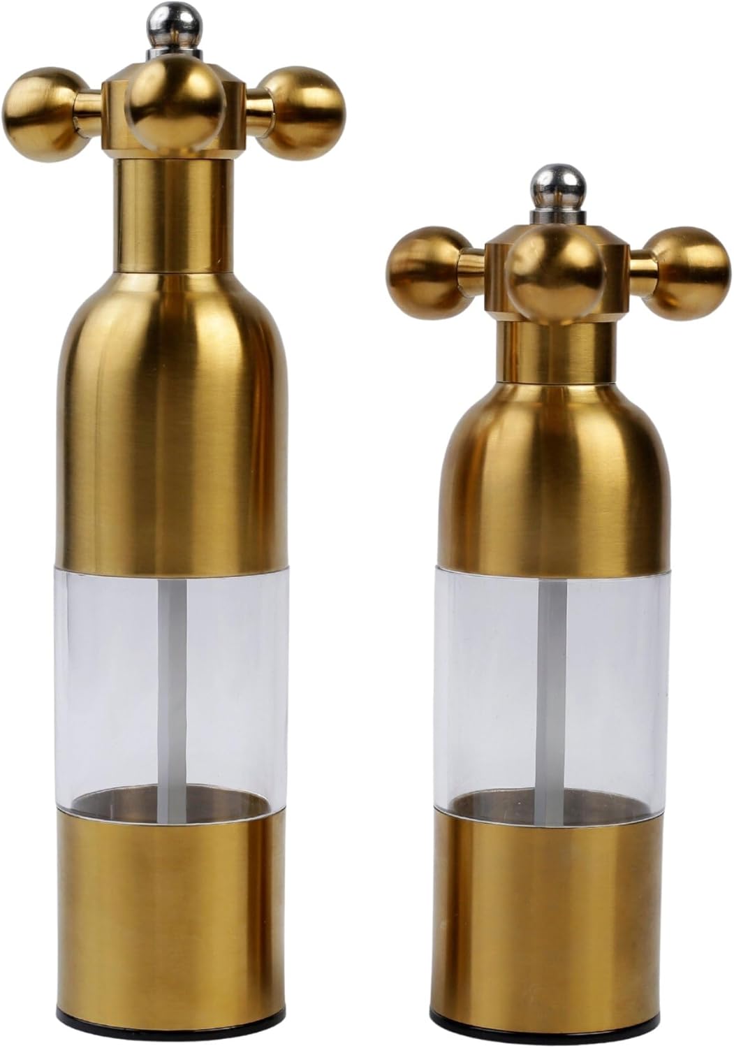 (Gold,2PCS) Salt, Pepper Modern Manual Grinder Set with Solid Handle - Stainless Steel Juego de Molinillo Dorado/Antique Faucet Shakers | Refillable Adjustable Coarseness Mill for BBQ Restaurant, Home