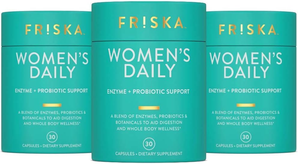 FRISKA Women\u2019s Daily Digestive Enzyme and Probiotics Supplement, Advanced Natural Support for Female Digestive Health, Fights Bloating, Eases Digestion, Supports Nutrient Absorption, 90 Capsules