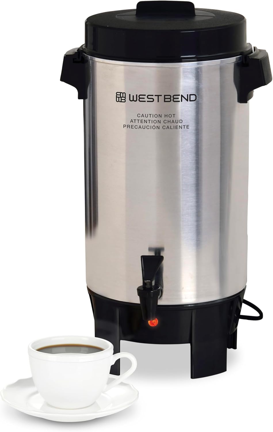 West Bend Coffee Urn Highly-Polished Aluminum Features Automatic Temperature Control with Cup Per Minute Brewing and Easy Clean Up Includes In-Basket Measuring Guide and Ready Light, 42-Cup, Silver