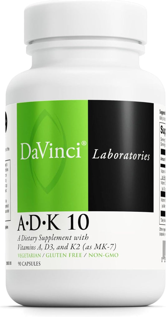 DAVINCI Labs ADK 10 - Helps Support Bone, Heart & Immune Health - Dietary Supplement with Vitamins A, D3 & K2 (as MK-7) - Vegetarian, Gluten Free & Soy Free - 90 Capsules