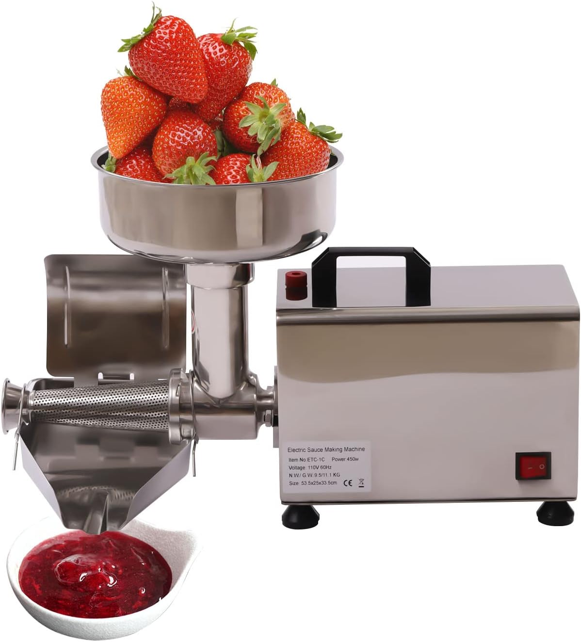 DNYSYSJ 110V Commercial Electric Tomato Strainer Machine, 450W Tomato Milling Machine Stainless Steel Food Milling Press Machine, Tomato Press and Strainer 50 Kg/H Sauce Maker USA STOCK