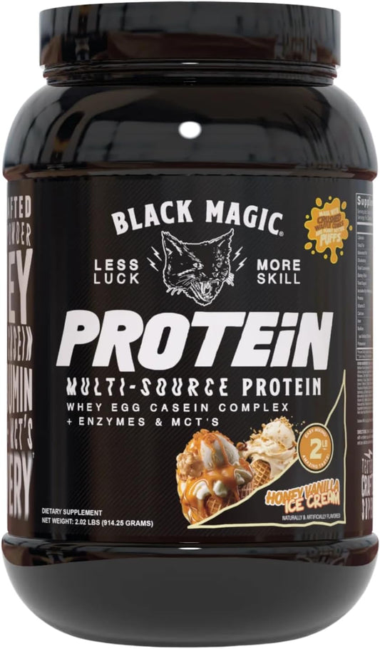 Black Magic Magician Multi-Source Protein - Whey, Egg, Casein Complex with Enzymes & MCT's Keto, Low Sugar Pre/Post Workout Honey Vanilla Ice Cream Flavor 24g 2 LB, 1.92 Pound (Pack of 1)