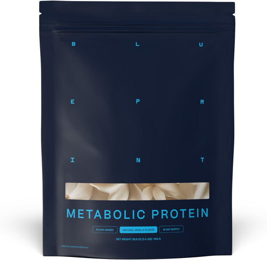 Blueprint by Bryan Johnson Vegan Protein Meal Replacement \u2013 Plant Based Hemp Protein with 27g Protein Per Serving \u2013 Low Calorie, Flavored Protein for Women & Men \u2013 Dairy Free \u2013 15 Servings - Vanilla