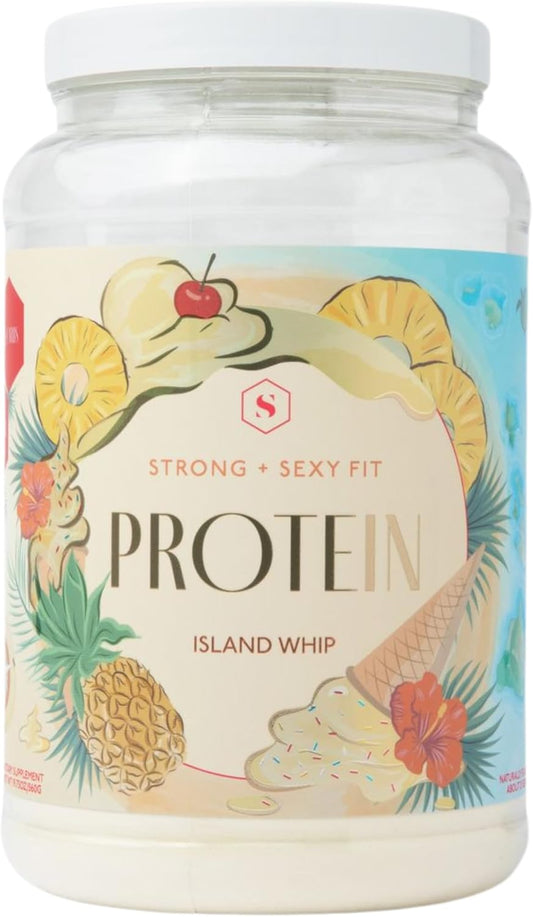 Strong + Sexy Fit Whey Protein Powder, 100% Pure Whey Isolate, Low Carb Post Workout and Muscle Support, Mix for Protein Shake, Milk, Low Calorie, 20g Clean Protein, Island Whip Flavor, 20 SVG
