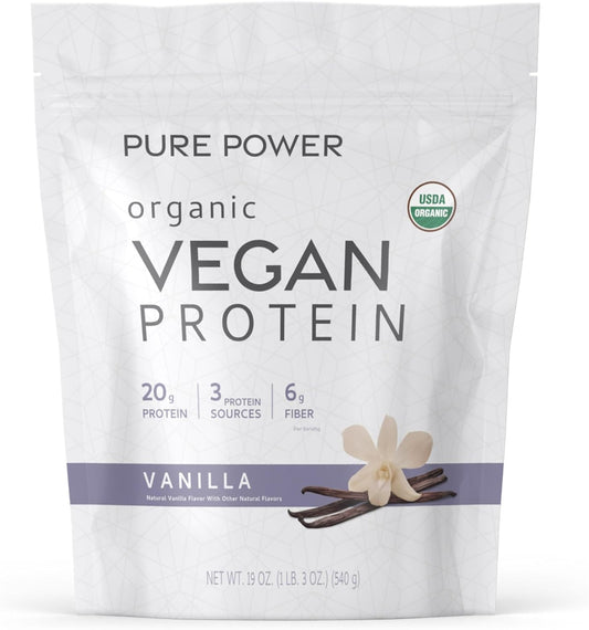 Dr. Mercola Pure Power Organic Vegan Protein - Vanilla, 19 oz, 15 Servings, Certified USDA Organic, Non-GMO