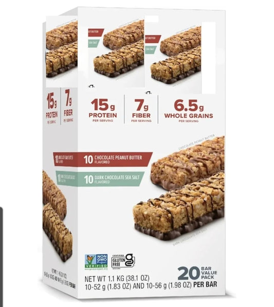 Clean Protein Bars, Chocolate Peanut Butter and Dark Chocolate Sea Salt, 20 Count, 15g Protein