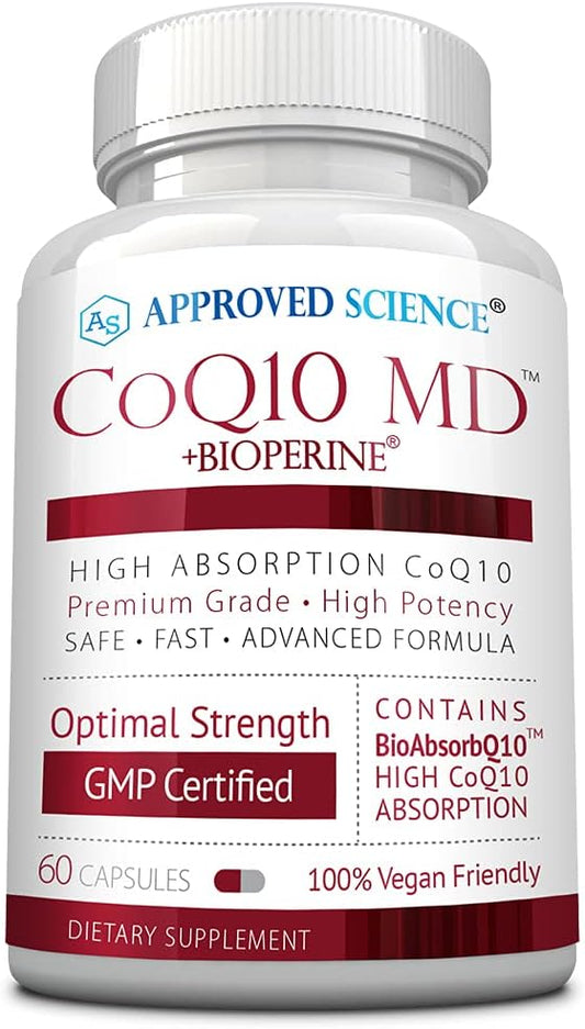 Approved Science® CoQ10 MD - Extra Strength 300mg Pure CoQ10 with BioPerine® for Faster Absorption - Optimal Support \u2013 60 Vegan Capsules