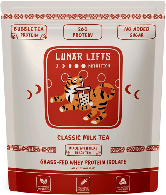 Classic Milk Tea Boba Protein Powder | Whey Protein Isolate | 26g Grass Fed Whey Protein Powder | No Added Sugar or Artificial Ingredients | Bubble Tea