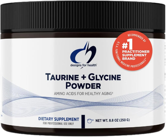 Designs for Health Taurine + Glycine Powder - Amino Acids for Healthy Aging - Supports Cellular, Metabolic & Heart Health - Non-GMO Unflavored Amino Acid Powder (250 g)